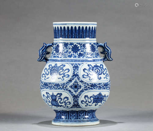 A BLUE AND WHITE EIGHT TREASURES JAR, WITH QIANLON