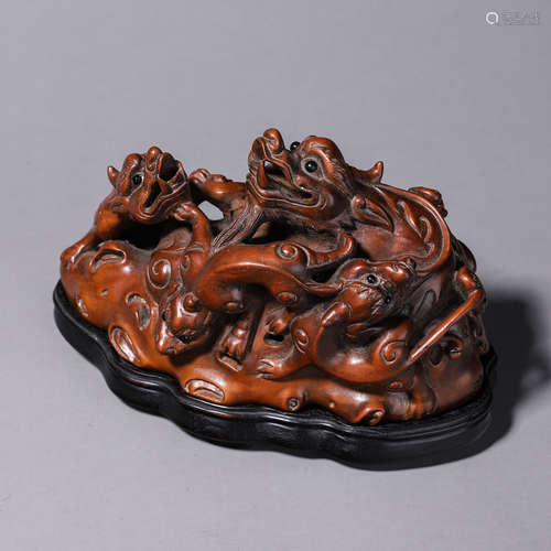 CHINESE HARDWOOD CARVED DRAGON CENSER