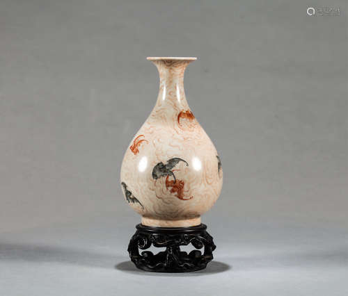 A FAUX BOIS GLAZE BAT PEAR-SHAPED VASE, WITH YONGZ