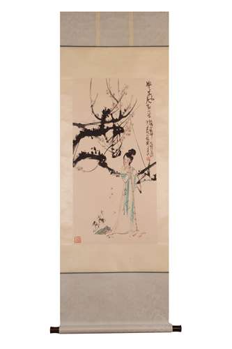 CHINESE INK AND COLOR SCROLL PAINTING