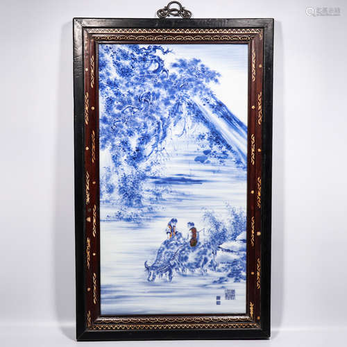 CHINESE BLUE WHITE PORCELAIN PLAQUE, WANG PU MARKE