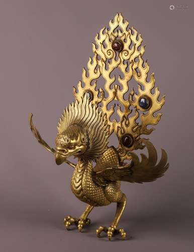 CHINESE GILT BRONZE PHOENIX FIGURINE