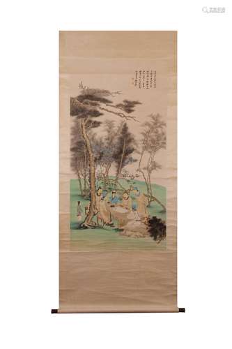 CHINESE INK AND COLOR SCROLL PAINTING