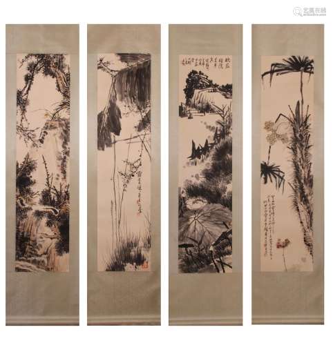 CHINESE SCROLL PAINTING SET OF 4
