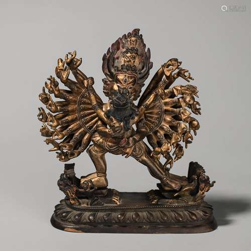 CHINESE GILT BRONZE FIGURE OF YAMANTAKA