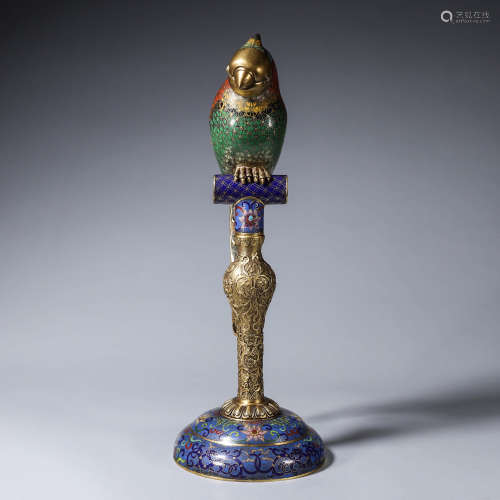CHINESE CLOISONNE PARROT ORNAMENT, MARKED