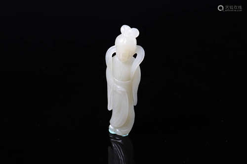 CHINESE WHITE JADE LADY FIGURINE