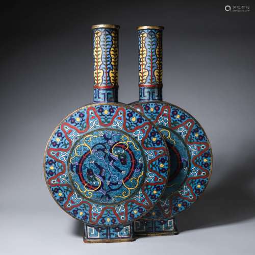 CHINESE CLOISONNE DOUBLE MOON FLASK VASE