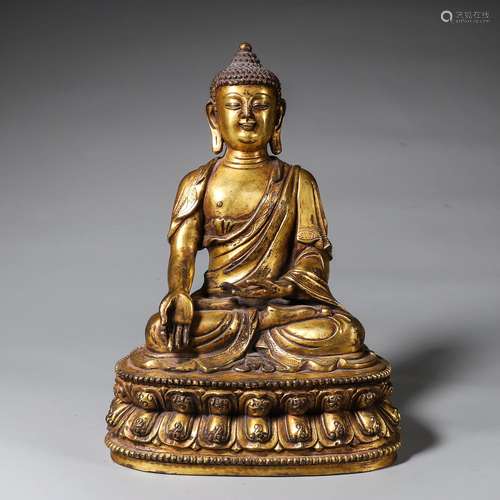 CHINESE GILT BRONZE SEATED SHAKYAMUNI