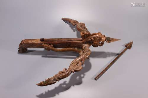 CHINESE ARCHAISTIC JADE CROSSBOW ORNAMENT