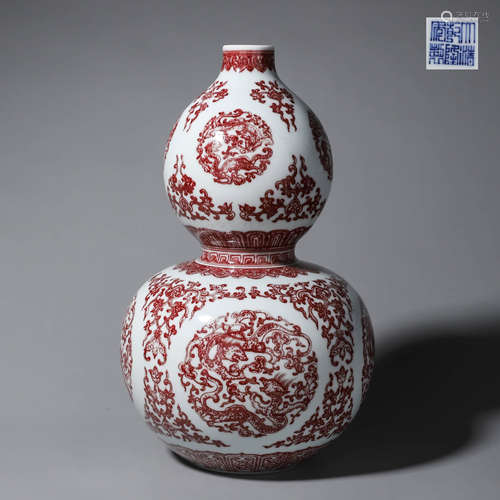 CHINESE IRON RED UNDERGLAZED GOURD VASE, MARKED