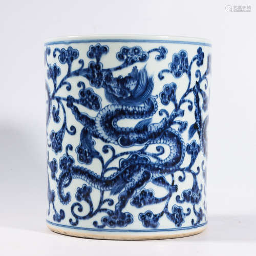 A BLUE AND WHITE ‘CHILONG’ BRUSH POT