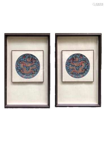 CHINESE DRAGON NASHA EMBROIDERY ON FRAME, PAIR