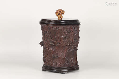 CHINESE BURL WOOD NATURAL FORMED BRUSH POT