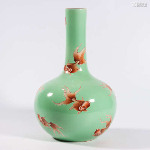 A GREEN GROUND AND IRON-RED GLAZE ‘GOLDFISH’ TIANQ