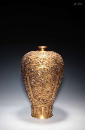 CHINESE GILT BRONZE MEIPING VASE