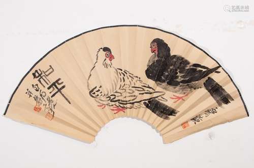 CHINESE INK AND COLOR FAN PAINTING