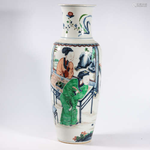 A WUCAI ‘FIGURE' ROULEAU VASE