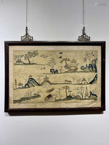 CHINESE SILK EMBROIDERY LANDSCAPE ON FRAME