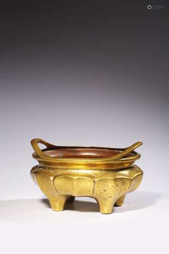 CHINESE GILT BRONZE CENSER, MARKED