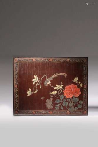 CHINESE LACQUER WOOD FLOWER WALL PANEL