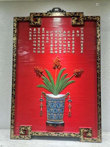 CHINESE LACQUER WALL PANEL WITH FLOWER MOTIF