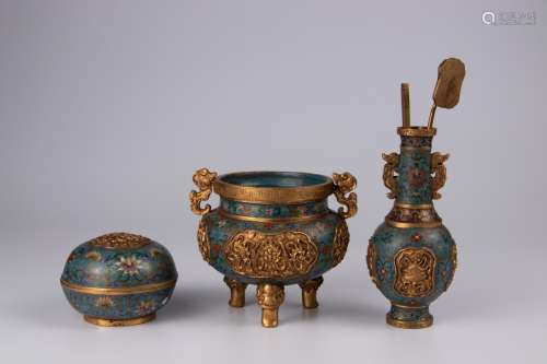 CHINESE GROUP OF 3 CLOISONNE ARTICLES