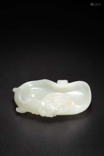 CHINESE WHITE JADE LOTUS LEAF BRUSH WASHER