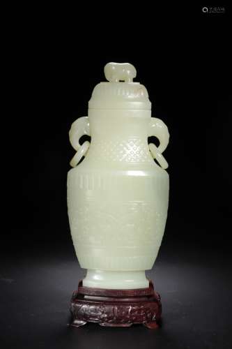 CHINESE WHITE JADE COVER VASE