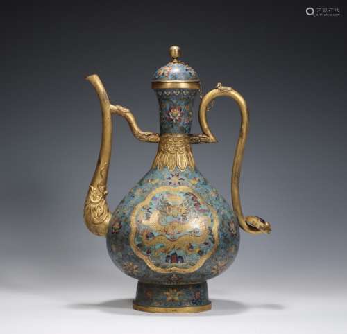 CHINESE CLOISONNE WINE EWER, MARK