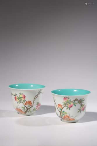 CHINESE FAMILLE ROSE PORCELAIN CUP, PAIR