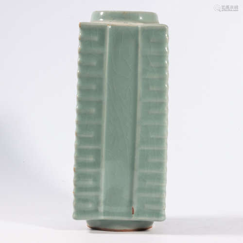 A CELADON GLAZE CONG-FORM VASE