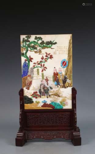 CHINESE MARBLE TABLE SCREEN WITH INLAID