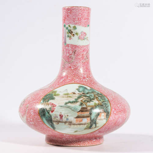 A FAMILLE ROSE ‘FLOWER AND BIRD AND FIGURE’ BOTTLE