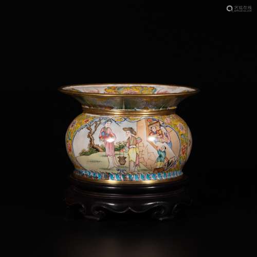 CHINESE BRONZE ENAMEL SPITTOON, MARKED