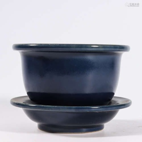 A SACRIFICIAL BLUE GLAZE JARDINIERE AND STAND