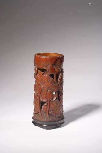 CHINESE BAMBOO CARVED BRUSH POT