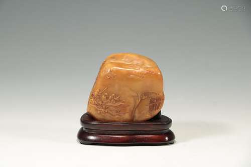 CHINESE SOAPSTONE BOULDER ON STAND