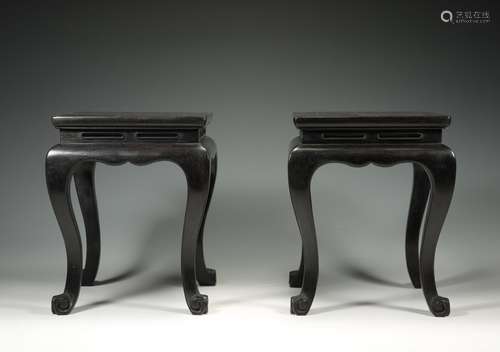 CHINESE HARD WOOD STOOLS, PAIR