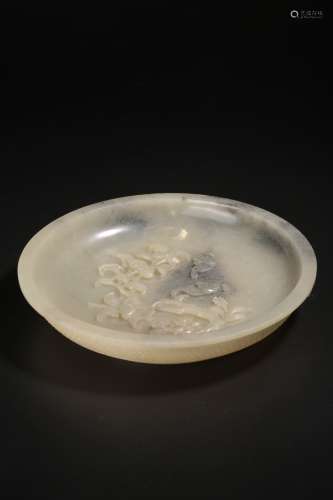 CHINESE WHITE JADE CARVED PLATE