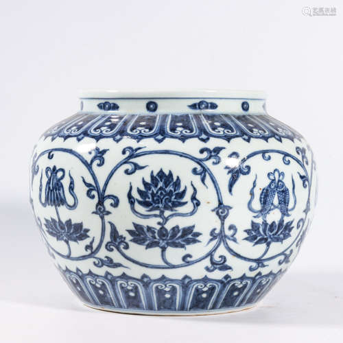 A BLUE AND WHITE ‘EIGHT TREASURES’ JAR