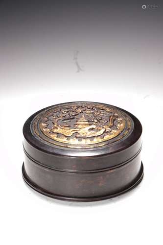 CHINESE PARTIAL GILT BRONZE INK BOX