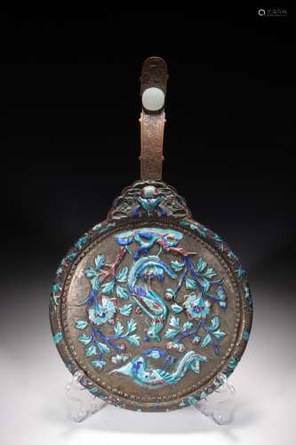 CHINESE SILVER WITH WHITE JADE MIRROR