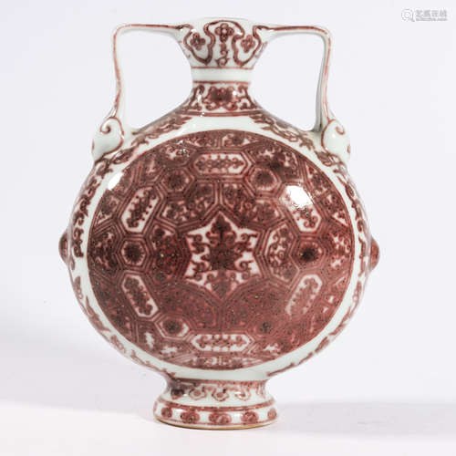 AN IRON-RED GLAZE ‘FLOWER’ MOON FLASK