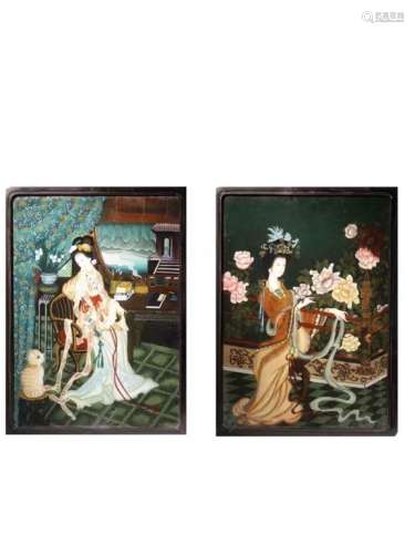 CHINESE TWO QING DYNASTY GLASS PAINTING