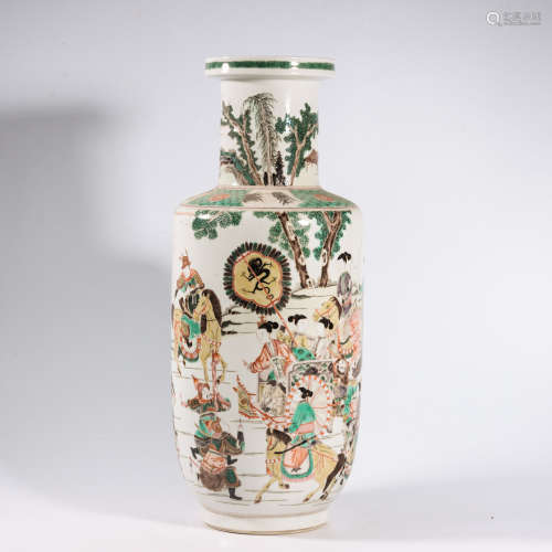 A WUCAI ‘FIGURE’ ROULEAU VASE