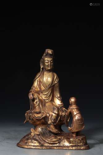 CHINESE GILT BRONZE FIGURE OF GUANYIN