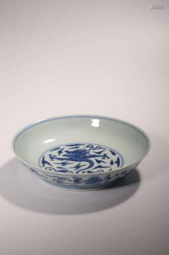CHINESE BLUE WHITE PORCELAIN PLATE, MARKED