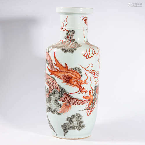 AN IRON-RED GLAZE ‘DRAGON’ ROULEAU VASE