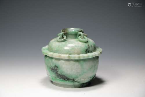 CHINESE JADEITE CARVED COVER JAR